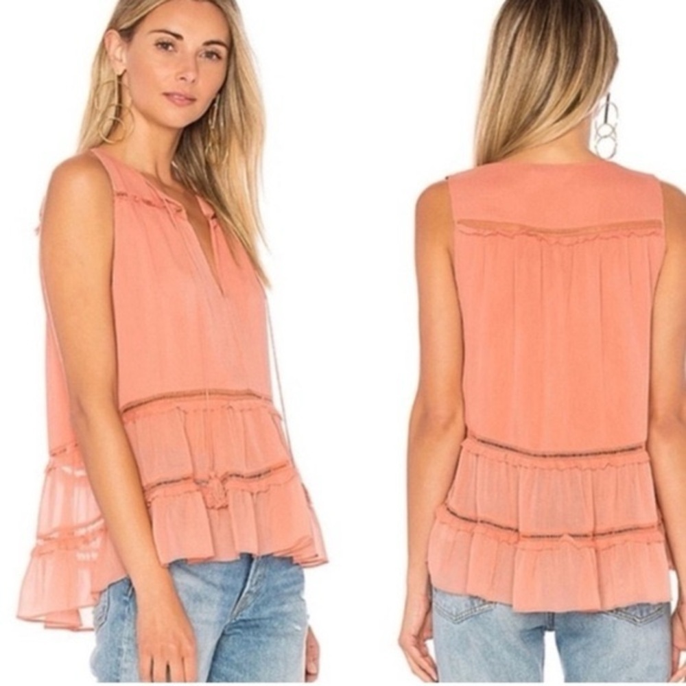 Alice + Olivia Massie Sleeveless V-Neck Boho Blouse with Tassel Details sz small